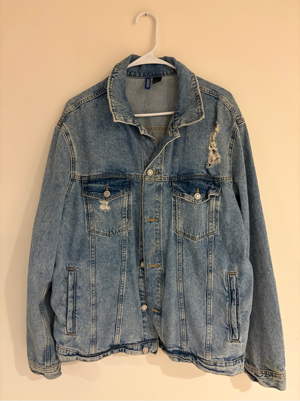 H&M Light Blue Distressed Denim Jacket